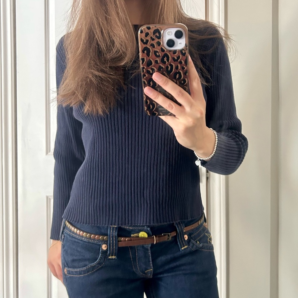 Vintage Navy Ribbed Sweater Y2K